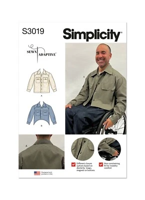 SIMPLICITY 3019 UNISEX SHACKETS Sewing Pattern Disabled Adaptive Clothing XS-XL - Image 1 of 4