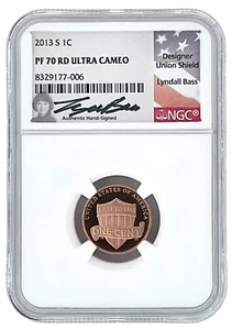 2013 S Lincoln Penny NGC PF70 RD Ultra Cameo Lyndall Bass Hand Signed - Picture 1 of 2