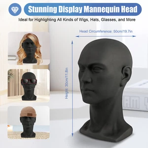 Schwarz Männlich Modellkopf PVC Perückenkopf Dekokopf Mannequin Kopf Hüte Brille - Foto 1 di 16