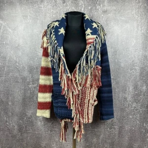 RARE Denim & Supply Ralph Lauren Cardigan Sweater American Flag Fringe - Picture 1 of 17