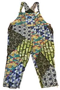 FUNKY STUFF hippy patch rayon flannel BIB OVERALLS JUMPER JUMPSUIT ROMPER 36W - Picture 1 of 7