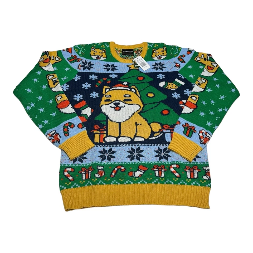 Geeknet Shiba Inu Crypto Ugly Christmas Holiday Sweater Crew Neck XL XXL (J2