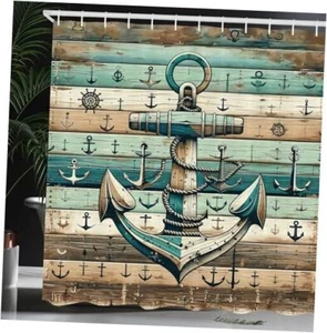 Nautical Shower Curtain, 69"W x 70"L (Pack of 1) Teal Seafoam Pale Brown - Picture 1 of 5