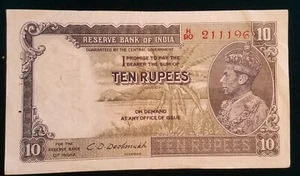 BRITISH INDIA ( 1937) 10 RUPEES SUPERB HIGH GRADE RARE BANKNOTE XF-AU Crisp - Picture 1 of 2