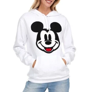 Disney Hoodie Mickey Mouse Pullover Sweatshirt Crochet Patch Face Size L NWT - Picture 1 of 8