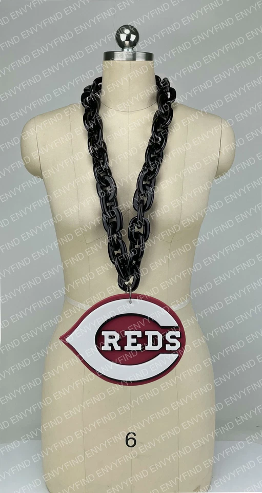 New MLB CINCINNATI REDS Jumbo Big BLACK Fan Chain Necklace Foam - Image 1 of 3