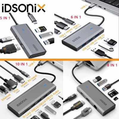 IDsonix USB C Hub 5-10in1 Adapter 4K HDMI USB 3.0 Micro SD RJ45 Ethernet Macbook - Bild 1 von 4