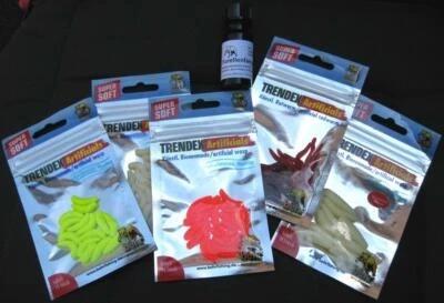 Bienenmaden Köder Set / Maden für Forellen 70 Stück + Öl div. Farben Forellenset - Bild 1 von 4