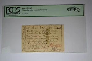 North Carolina December, 1771 £5 PCGS About New 53PPQ. - Picture 1 of 2