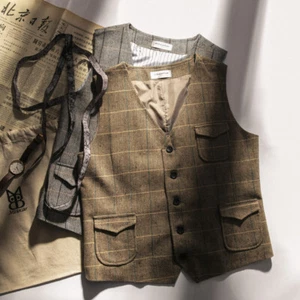 Vintage Style Mens Wool Blend Waistcoat Tweed Herringbone Slim Suit Vest Gilet - Picture 1 of 8