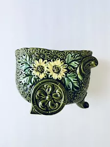 (2) Majolica Inspired Ceramic Green Planters Medium 5” Tall By 6” - Picture 1 of 8