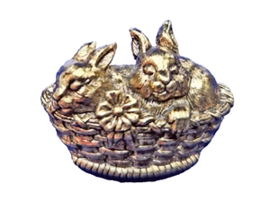 Avon PIN Ostern Vintage Hase Kaninchen KORB DER LIEBE 1990 goldfarben Tac Brosche - Bild 1 von 3