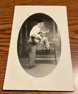 1936 Alexandria LA Photo RPPC Postcard Whispering Cowboy? w Guitar Leon Tassin? - Picture 1 of 4