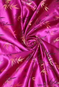 Tessuto abbigliamento raso broccato bambù cinese fucsia da cortile larghezza 45" - Foto 1 di 1