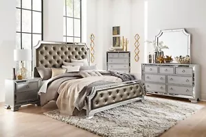 NEW 5PC Queen King Silver Champagne Gold Bedroom Set Modern Furniture B/D/M/N/C - Picture 1 of 43