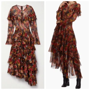 Neu mit Etikett Doen Alouette asymmetrisch Rüschen Blumen Seide-Georgette Midi Medium - Bild 1 von 16