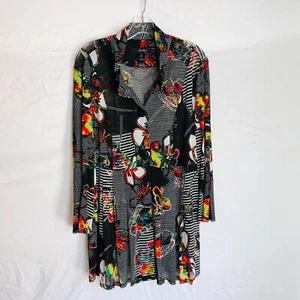 Ali Miles Women's Size XL Floral Button Up Tunic Top Sheer Stretch Mesh Cover Up - Picture 1 of 5