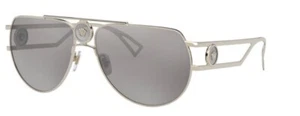 NWT Versace VE 2225 12526G Pale Gold Lt Grey Mirror Silver 60MM NIB - Picture 1 of 1