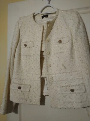 Albert Nipon Skirt Suit Set Womens 10 Beige Gold Metallic Single Breast 2 Piece - Image 1 of 3