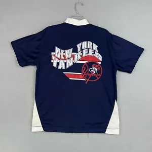 Vintage New York Yankees Shirt Mens Medium Blue Baseball Jersey Snap Warm Up 80s - Picture 1 of 14