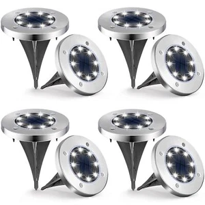Paquete de 8 luces solares de suelo de 8 LED impermeables para exteriores - Picture 1 of 8