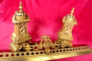 FRENCH UNIQUE BRONZE ROCOCO FIREDOG CHATEAU PARIS COMPLETE 7.10 KG 100 CM SALE - Picture 1 of 12