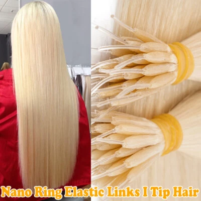 Elastic Links I Tip Hair Extensions Remy Human Hair Micro Nano Ring Double Drawn - Image 1 of 4