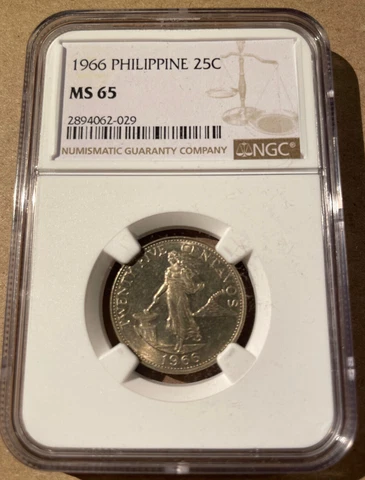 1966 Philippines 25 Cents NGC MS 65 - Only 1 In Higher Grade! Copper-Nickel-Zinc Cover