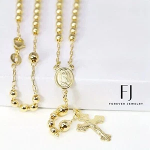 Collana donna 16" oro pieno;Rosario VERGINE MARIA, CROCE DI GESÙ unisex*SCATOLA - Foto 1 di 2