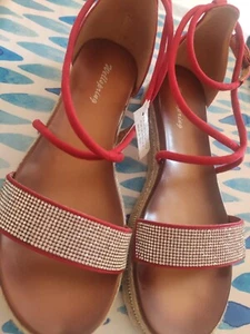 Sandali donna estivi Bassi Rossi con strass - Foto 1 di 3