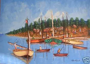 Hermoso paisaje marino original del artista haitiano Wilder ST LOUIS (reducido) - Imagen 1 de 5
