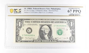 1988 A $1 Philadelphia PA FRN Fr#1917-C Superb Gem Unc 67 PPQ PCGS *2906 - Picture 1 of 3