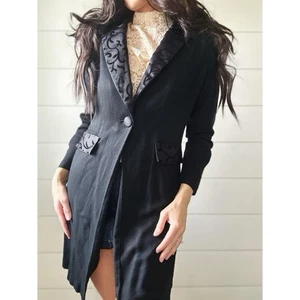 Fattaneh Bahari 1990s Full Length Blazer Vintage Overcoat size 10 black - Picture 1 of 10