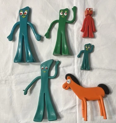 复古 Gumby & Friends Bendables 可姿势 Pokey Prickle Goo Minga 公仔 批量 — 第 1/4 张图片