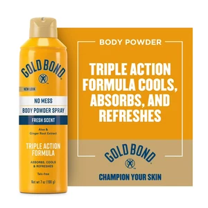 Spray en polvo corporal sin talco Gold Bond No Mess, 7 oz., aroma fresco, con triple - Imagen 1 de 5