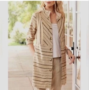 Women's Soft Surroundings Beige & Black Striped Jacket M - Picture 1 of 6