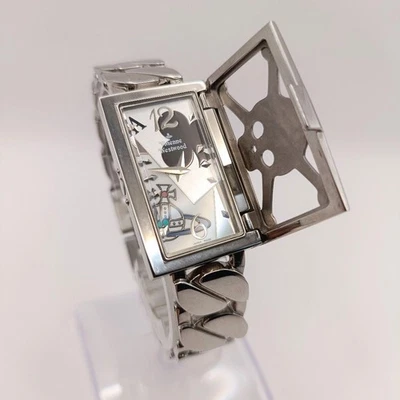 Vivienne Westwood Skull Gauge Playing Cards Wristwatch Rectangle Silver Bracelet - Image 1 of 4