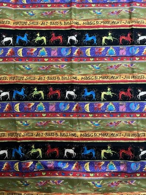 Laurel Burch 2Y HOLIDAY CELEBRATIONS Cotton Fabric 74”Lx40”W Reindeer Christmas - Image 1 of 4