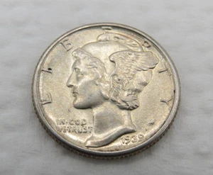 1939 P Mercury Dime - Stempelglanz - schöner Glanz - 90% Silber 10 Cent US Münze - Bild 1 von 10
