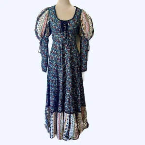 Maxi abito vintage GUNNE SAX edoardiano prateria dea hippie boho floreale XS - Foto 1 di 20