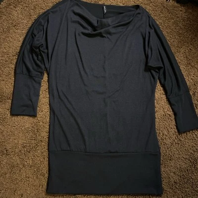 CASA LEE Dress Dolman Sleeves Banded Womens XL Cowl Neck Black Made in USA - Image 1 of 4