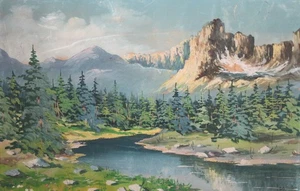 Vintage gouache painting landscape river - Picture 1 of 12