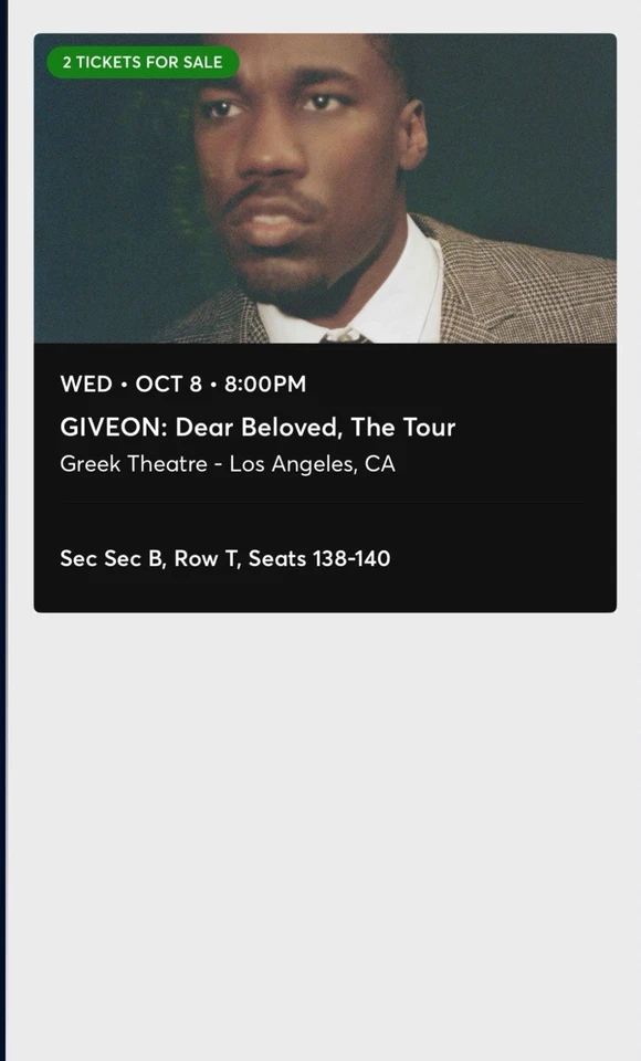  2 GIVEON CONCERT TICKETS 10/8/25  - Image 1 of 2
