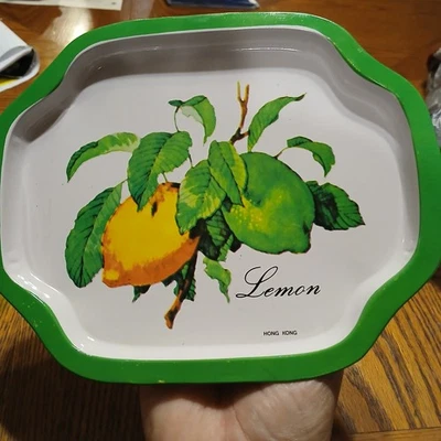 Lemon & Lime Tin Serving Tray Plate, Vintage From The 70s - Image 1 of 4
