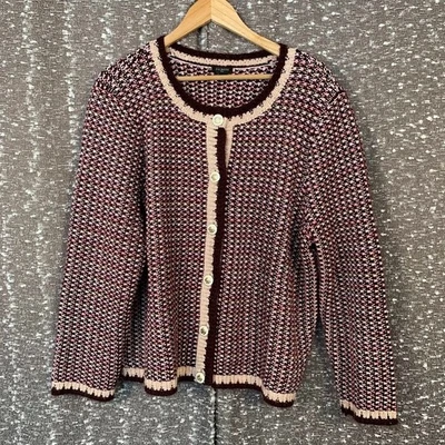 Talbots Plus Burgundy Tweed Crewneck Cardigan Sweater Preppy Chic Women's 2X - Image 1 of 4