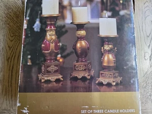 Kirklands Home Stumpenkerzenhalter 3er Set Weihnachten rot gold Weihnachtsmann Schneemann  - Bild 1 von 12