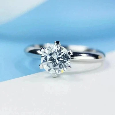 1.80CTW Round Cut DVVS1 Moissanite Women's Engagement Ring 14k White Gold Plated - Image 1 of 4