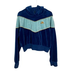Nike Velour Hoodie Women’s Large Blue Pullover Logo Cropped - Picture 1 of 8