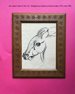Salto Horse Drawing ca. 1930 – Ink on Paper  Art Deco – Framed – COA Included. - Image 1 of 4