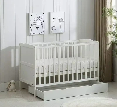 mcc direct Wooden Baby Cot Bed & Drawer & Aloe Vera Mattress (Orlando Drawer) - Image 1 of 4